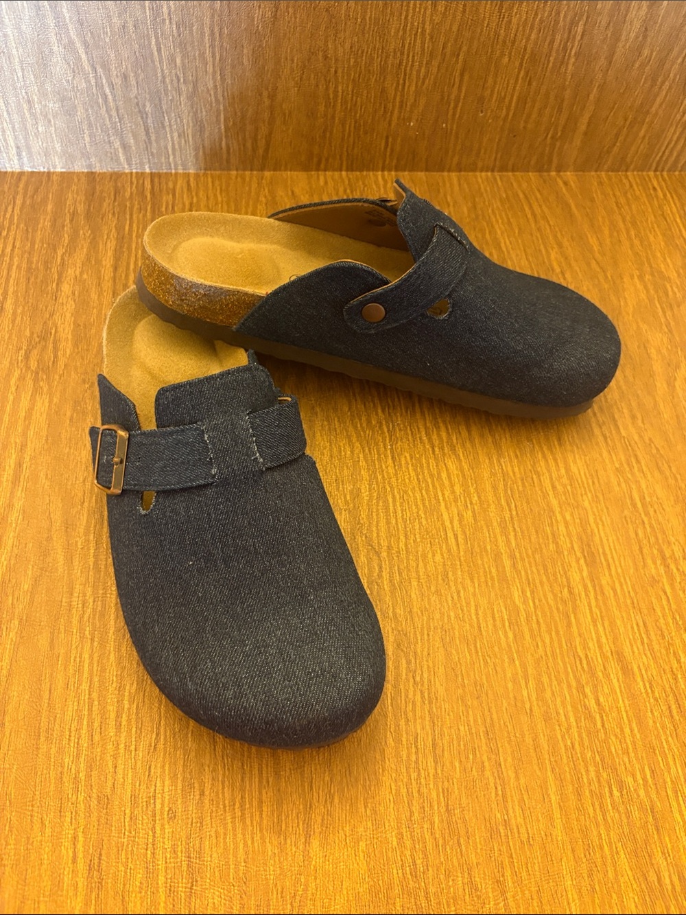 Women's Black Slip-On Clog Mule with Adjustable Strap